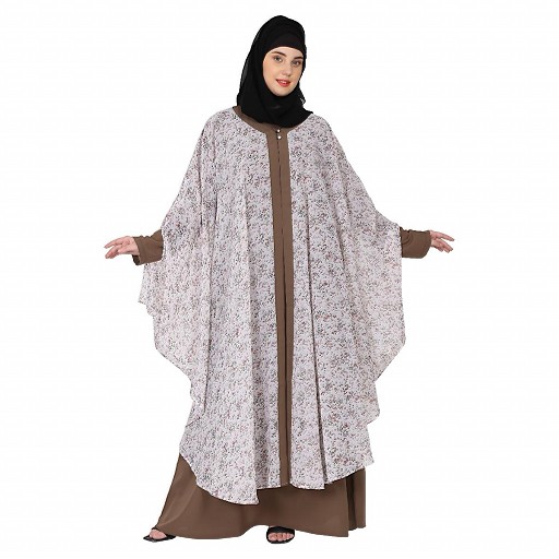 Printed Shrug with inner abaya combo -Beige